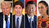 Foto Konbinezon: (gosh a dwat) Prezidan Donald Trump, Premye Minis Kanada Justin Trudeau, Preizdan Chinwa Xi Jinping, Prezidan Meksik Claudia Sheinbaum. 