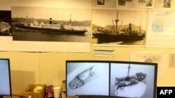 This undated handout photo received on April 22, 2023 from the Silentworld Foundation shows images of the Montevideo Maru, a World War II Japanese transport ship, on a screen during the search for the ship. 