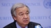 FILE - United Nations Secretary-General Antonio Guterres speaks to the media regarding Russia's invasion of Ukraine, at the United Nations Headquarters in New York City, March 14, 2022.