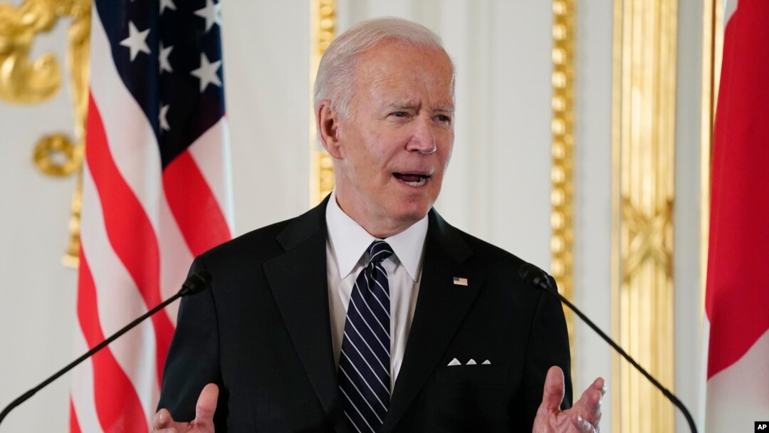 U.S. President Joe Biden speaks during a news conference with Japanese Prime Minister Fumio Kishida at Akasaka Palace in Tokyo on May 23, 2022.
