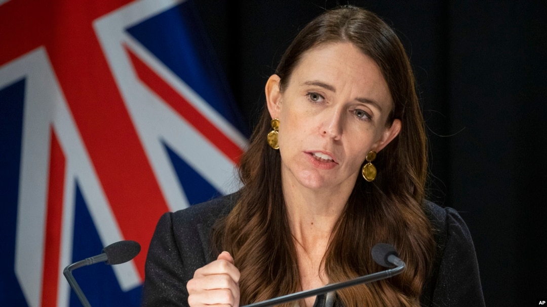 FILE - New Zealand Prime Minister Jacinda Ardern gestures during the post-Cabinet press conference in Wellington, New Zealand, Monday, March 7, 2022. (Mark Mitchell/Pool Photo via AP)