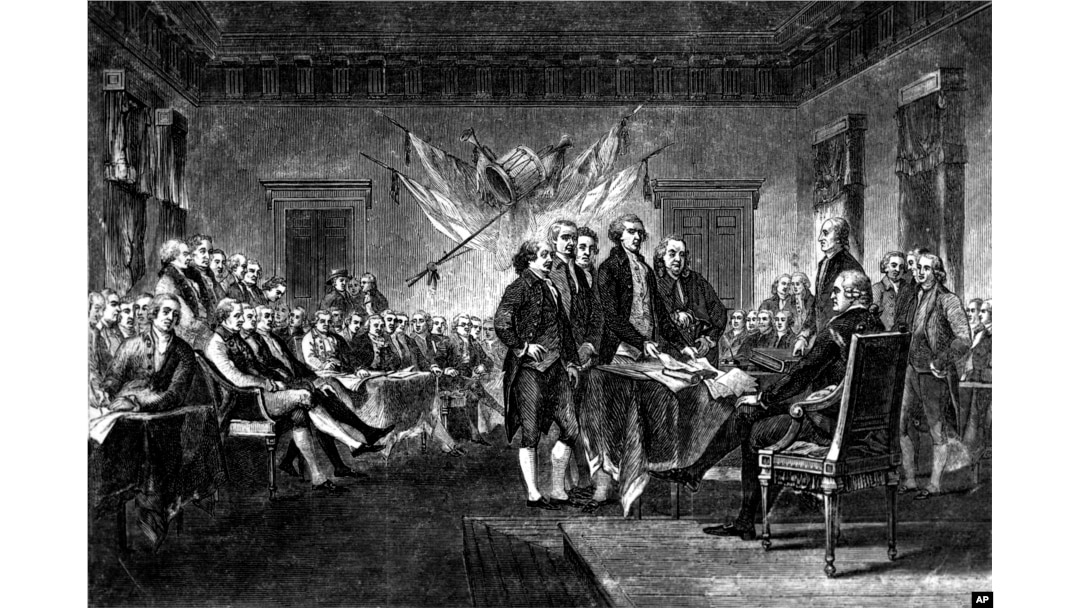 Ilustracija 4. jula 1776. kada je Deklaracija o nezavisnosti usvojena u Kongresu