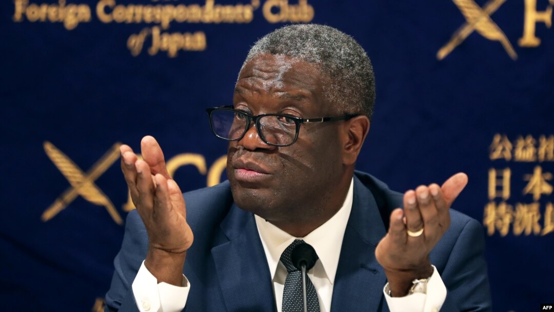 Dr. Denis Mukwege, prix Nobel ya kimya na 2018 mpo na kobongisa basi babebisa na makasi, awa na Tokyo, Japon, 3 octobre 2019.