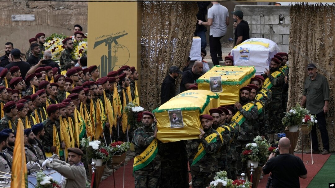 Hezbollah အဖွဲ့ဝင်ဈာပနအခမ်းအနားကျင်းပနေစဉ် (စက်တင်ဘာ ၁၈၊ ၂၀၂၄)