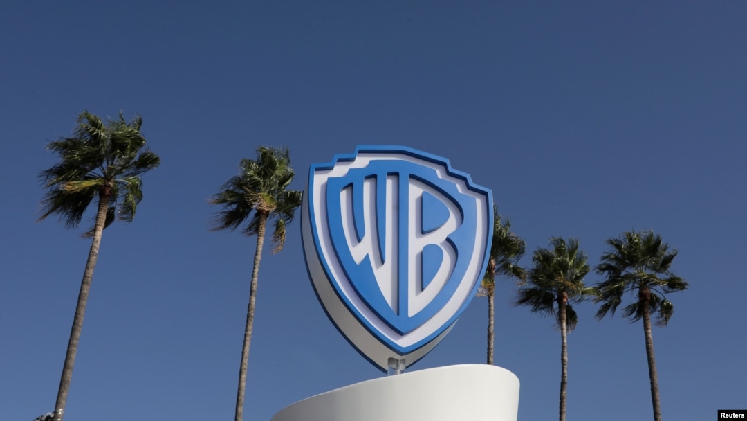 FILE - The Warner Bros. logo is seen during the annual MIPCOM television program market in Cannes, France, Oct. 14, 2019. 