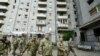 UKRAINE – In the center (from left to right): NSDC Secretary Oleksandr Turchinov, President of Ukraine Petro Poroshenko and Head of Donetsk Regional State Administration Oleksandr Kuts. The city of Avdiyivka, near the occupied Donetsk, May 6, 2019