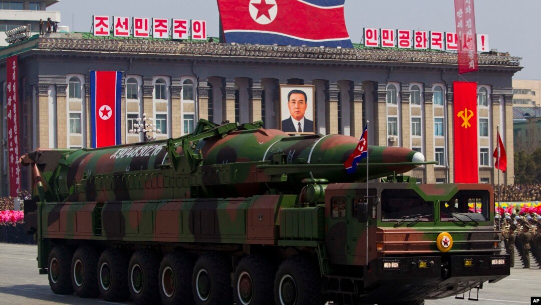 North Korean vehicle carrying a missile passes by during a mass military parade in Pyongyang's Kim Il Sung Square to celebrate the centenary of the birth of the late North Korean founder Kim Il Sung, April 15, 2012.
