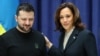 Arhiva - Ukrajinski predsednik Volodimir Zelenski i potpredsednica SAD Kamala Haris osmehuju se na kraju konferencije za novinare na Minhenskoj bezbednosnoj konferenciji (MSC) u Minhenu, južna Nemačka, 17. februara 2024.