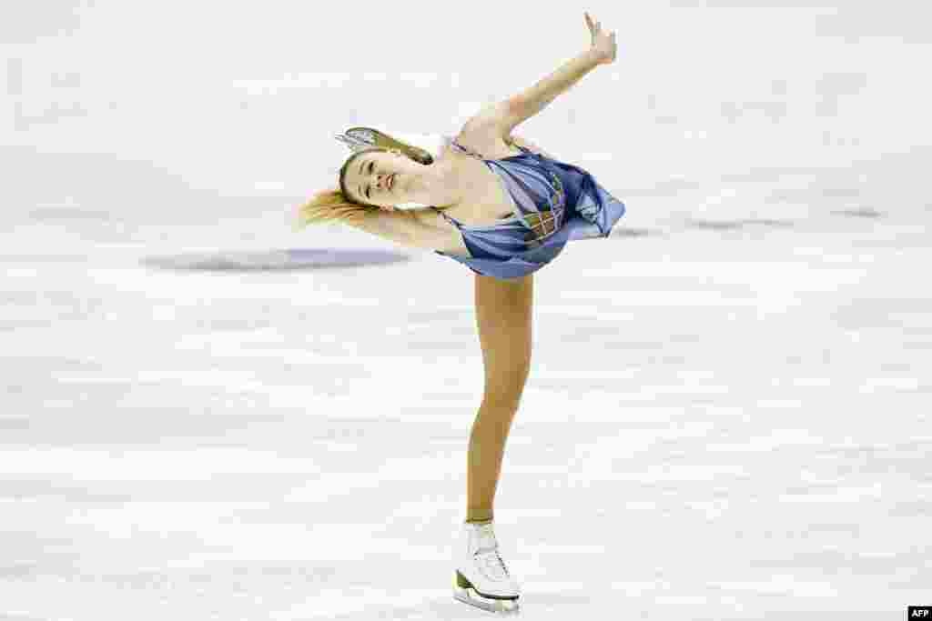 Maria Sotskova of Russia competes in the ladies' free skating event at the ISU figure skating Finlandia Trophy competition at the Metro Areena in Espoo, Finland.