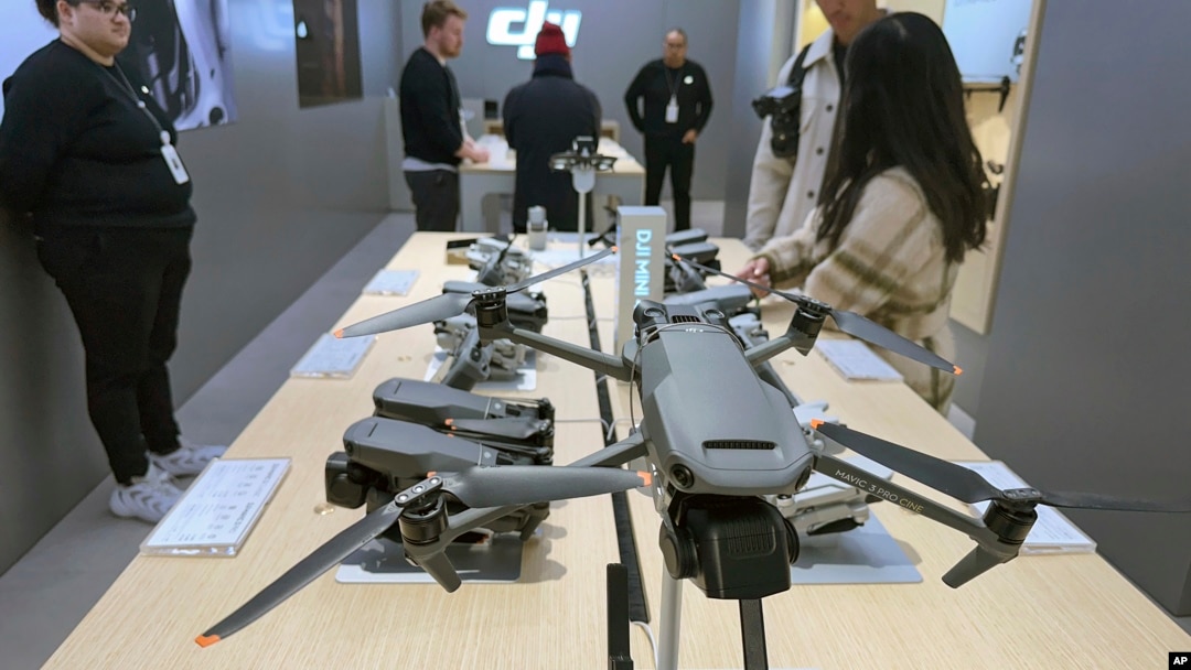 FILE - A DJI Mavic 3 Pro drone is for sale at a DJI store in New York on March 22, 2024. 