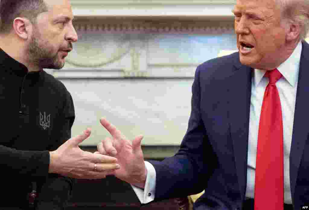 U.S. President Donald Trump and Ukraine's President Volodymyr Zelenskyy meet in the Oval Office of the White House. Zelenskyy and Trump openly clashed at a meeting where they were due to sign a deal on sharing Ukraine's mineral riches.