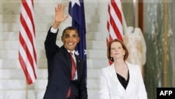 Tổng thống Hoa Kỳ Barack Obama và Thủ tướng Australia Julia Gillard tại Canberra, ngày 16/11/2011