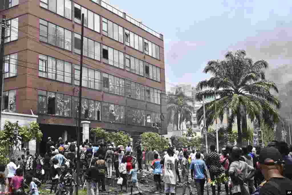 People attack the Rwanda Embassy in Kinshasa, Democratic Republic of the Congo, Jan. 28, 2025, in protest over the Rwanda-backed M23 rebels' advances into the eastern capital Goma.