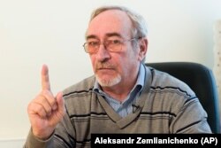 RUSSIA -- Russian scientist Leonid Rink speaks during his interview to the Associated Press in Moscow, April 11, 2018