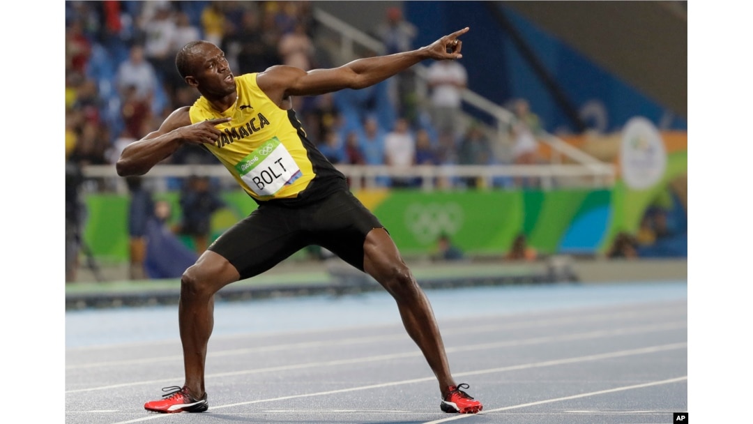 FILE - Usain Bolt celebrates winning the gold medal in the men's 200-meter final at the Summer Olympics in Rio de Janeiro, Brazil, Aug. 18, 2016.