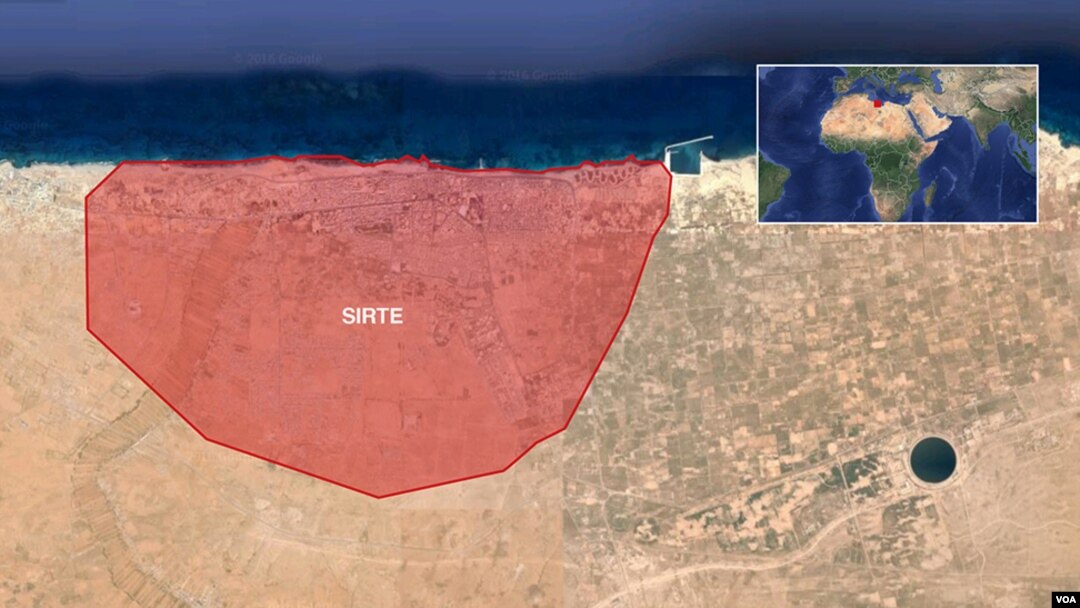 Map of Sirte, Libya, where U.S. airstrikes have targeted Islamic State extremists