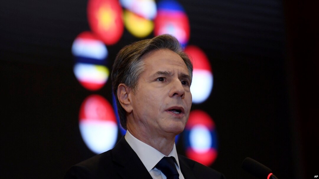 U.S. Secretary of State Antony Blinken delivers remarks on the Biden administration's Indo-Pacific strategy at the Universitas Indonesia in Jakarta on Dec. 14, 2021.
