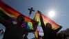 RUSSIA -- Activists of a local LGBT community attend a May Day rally in St. Petersburg, May 1, 2019