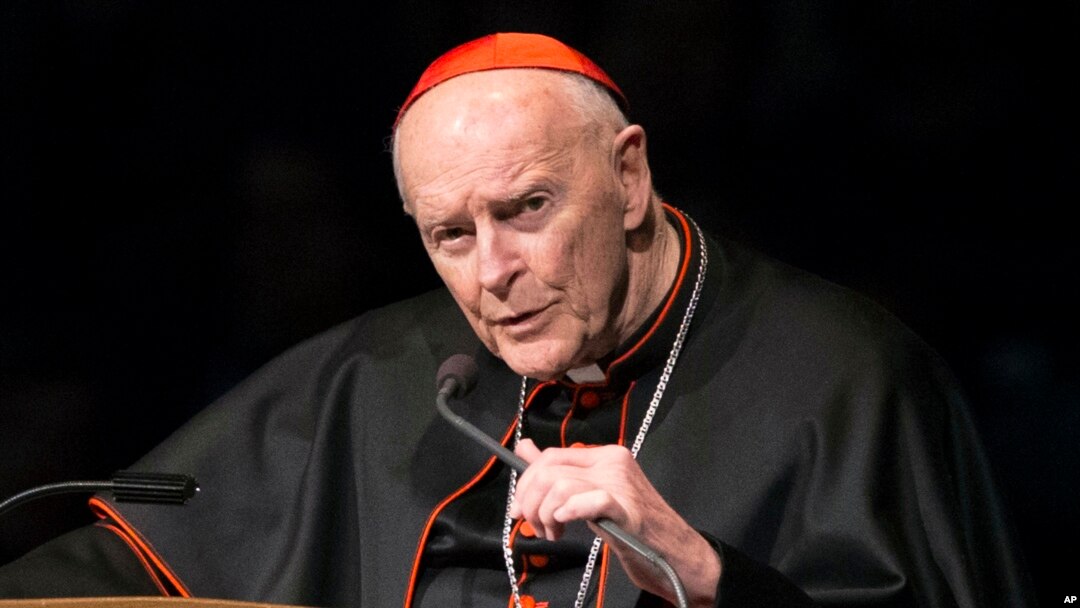 FILE - Cardinal Theodore McCarrick speaks during a memorial service in South Bend, Indiana, March 4, 2015.