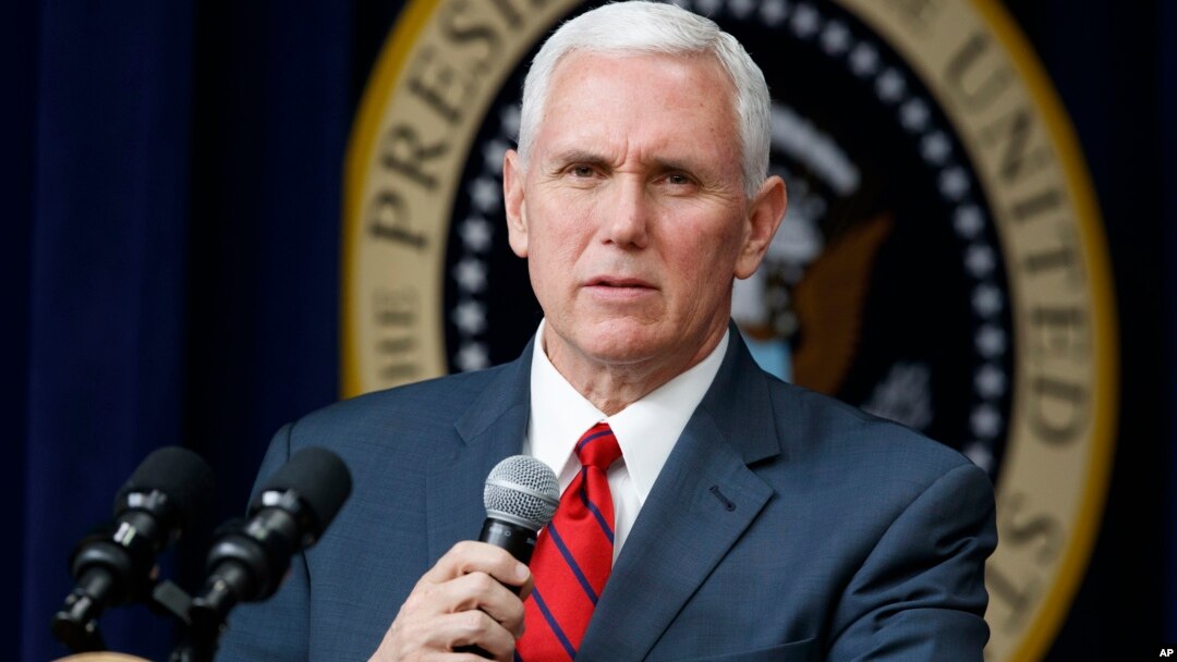 Vice President Mike Pence speaks during a town hall with business leaders in the South Court Auditorium on the White House complex in Washington, April 4, 2017.