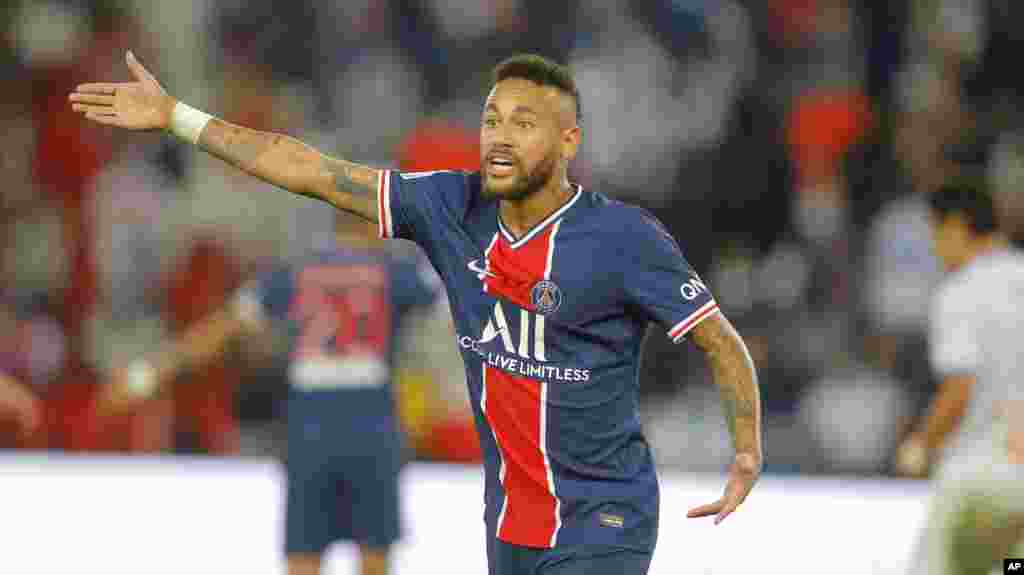 Neymar, PSG - Forward Brazilian international star Neymar was one of several Paris Saint-Germain players to have tested positive for COVID-19, according to multiple reports. Neymar was clear of the coronavirus and back in training with PSG by mid-September. Photo: PSG's Neymar during the French League One soccer match between Paris Saint-Germain and Marseille at the Parc des Princes in Paris, France, Sunday, Sept.13, 2020. (AP Photo/Michel Euler)
