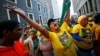 Pro-Zuma supporters cheer during the vote of no confidence against President Jacob Zuma in Cape Town, South Africa, Aug. 8, 2017. 