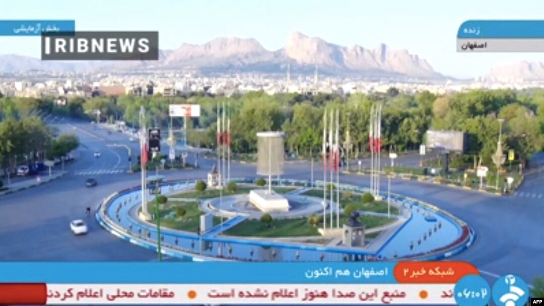 A handout image grab made available by the Iranian state TV, the Islamic Republic of Iran Broadcasting (IRIB), shows what the TV said was a live picture of the city of Isfahan early on April 19, 2024, following reports of explosions heard in the province 
